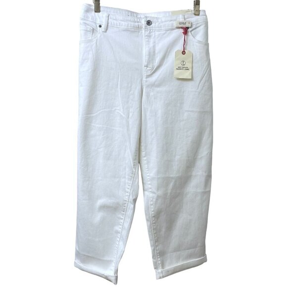 Lands End White Jeans Plus Size 22W Mid Rise Roll Cuff Womens Crop Slimming Pant - Picture 1 of 14